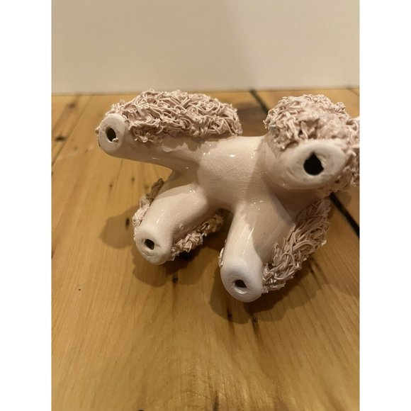 Vintage Pink Porcelain Spaghetti Picky Poodle Figurine MCM With Polkadot Bow Tie - Picture 7 of 8